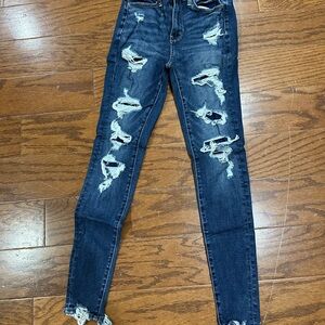 American Eagle Outfitters Dark Blue Distressed Skinny Jeans